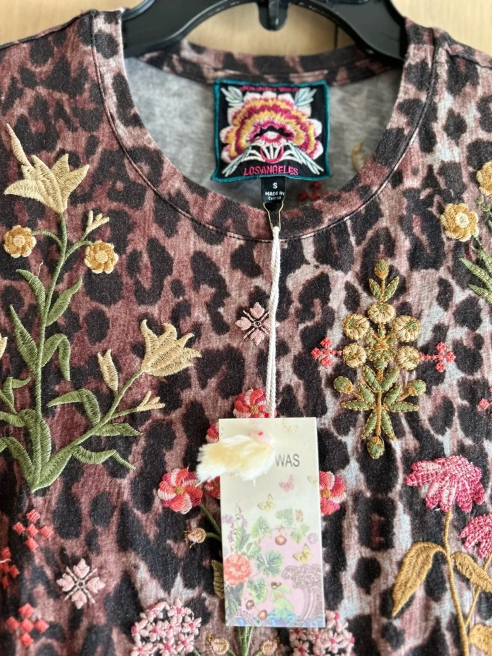 Johnny Was Brown Leopard Midi Dress with Pink & Green Floral Details - Picture 5 of 5